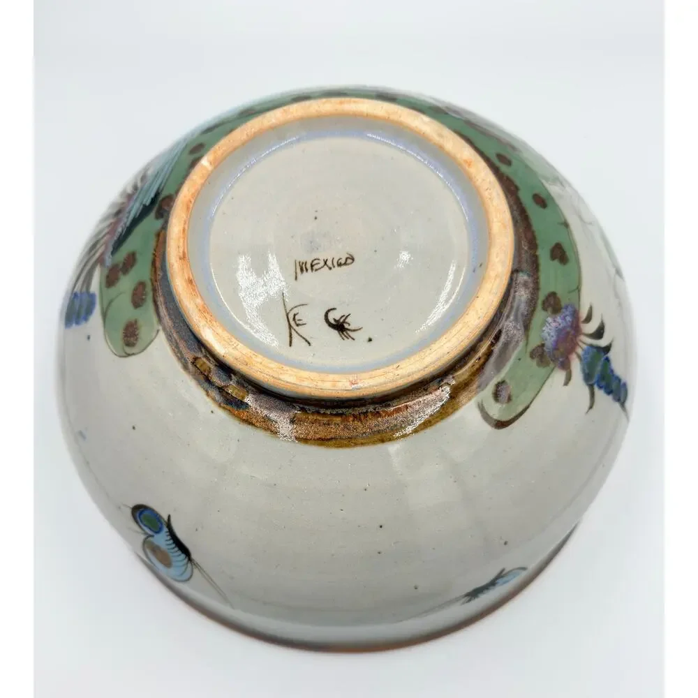 Folk-Art Ken Edwards Palomar Tonala Pottery Hand Painted Punch Bowl w/Ladle